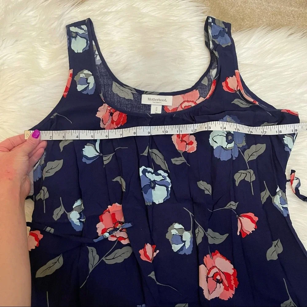 Motherhood Maternity Navy & Pink Floral Printed Babydoll Tie Waist Top Medium - Picture 8 of 9